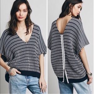 FREE PEOPLE Navy and White Pullover Sweater